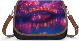 Generic Cherry1 Blossoming Moon Crossbody Bag Womens Handbag PU Message Bags Shoulder Purse with Adjustable Strap