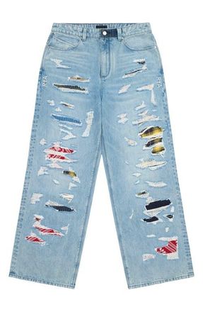 Rta Franco Rip & Repair Wide Leg Jeans in Frayed Indigo at Nordstrom, Size 31