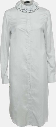 Joseph White Striped Silk Ruffle Neck Shirt Dress