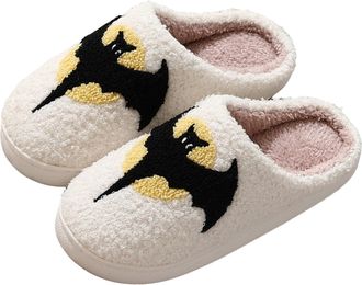 Generic Halloween Slippers for Women UK Halloween Pumpkin Slippers for Womens Mens Soft Plush Warm Spooky Pumpkin Ghost House Slipper Holiday Slip-On Indoor O