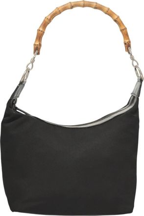 Gucci Vintage Bamboo Hobo Nylon Black Nylon Handbag (Pre-Owned)