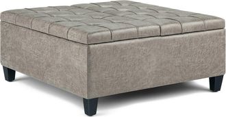 Simpli Home Harrison 36In Transitional Square Coffee Table Storage Ottoman