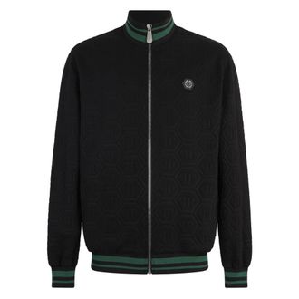 Philipp Plein Tracksuit Jacket Jacquard Monogram - Heren - Vesten met rits - Zwart - 2XL - Katoen - Hoodies & sweatvesten