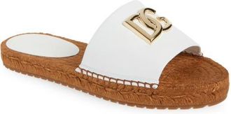 Dolce & Gabbana DG Logo Espadrille Flat Sandal in Optical White at Nordstrom, Size 10Us