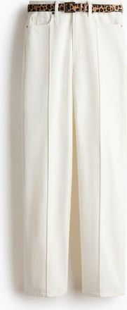 H&M Belted Straight High Jeans in White at Nordstrom, Size 10