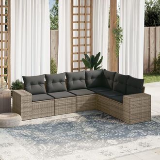 vidaXL Vidaxl - Set De Muebles De Jard&iacute;n 6 Pzas Y Cojines Rat&aacute;n Sint&eacute;tico Gris