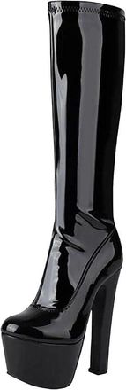 Generic Womens Patent Leather Knee High Boots Platform High Heel Slip On Long Booties