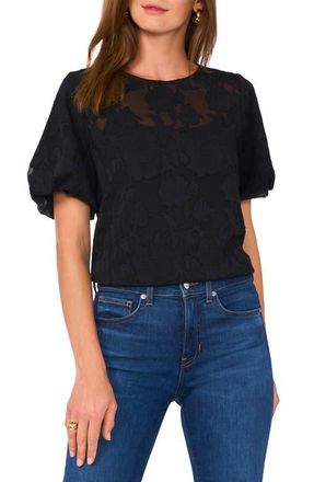 Vince Camuto Puff Sleeve Jacquard Chiffon Top in Rich Black at Nordstrom, Size X-Large