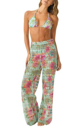 PQ Swim Meg Embroidered High Waist Cover-Up Pants in Solana at Nordstrom, Size X-Small