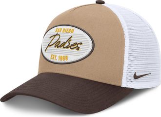Nike San Diego Padres Rise Nike Mens MLB A-Frame Trucker Adjustable Hat in Brown | NB1F0JOXPYP-G3T