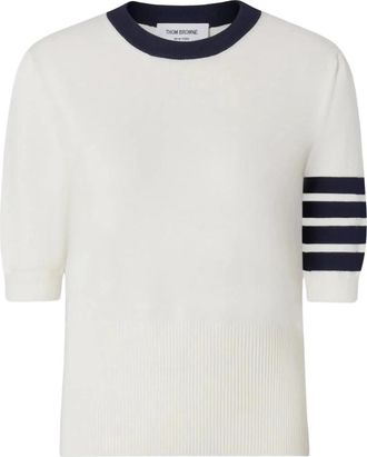 Thom Browne Hector Intarsia Klassiek T-shirt - Dames - Ronde hals truien - Wit - S - Katoen - Truien & Vesten