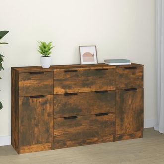 vidaXL Vidaxl - Set De Aparador 3 Piezas Madera Contrachapada Roble Ahumado
