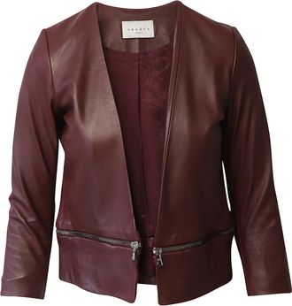 Sandro Zipper Trim Jacket in Burgundy Leather