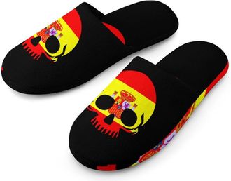 Generic Spain Skull Flag Mens Cozy House Slippers Winter Warm Shoes with Anti-Slip Sole for Travel Indoor Outdoor