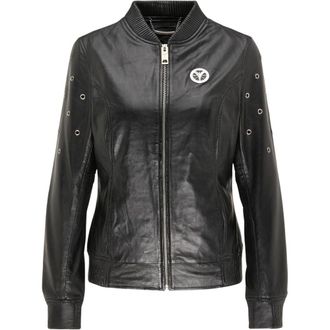 Carlo Colucci Leren Jas met Rivetten - Dames - Bomber jackets - Zwart - S - Jassen