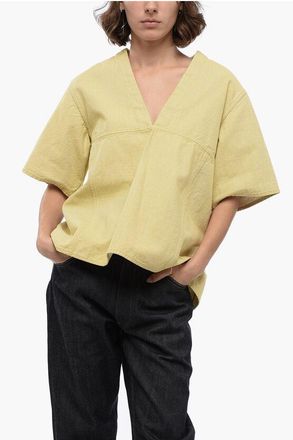 Jil Sander V Neck Denim Asymmetric Blouse size 42