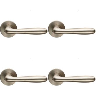 Loops 4x PAIR Smooth Rounded Bar Handle on Slim Round Rose Concealed Fix Satin Steel in Metallics