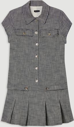 Karen Millen Womens Spring Tweed Tailored Mini Dress - Navy Cotton - Size 14 UK