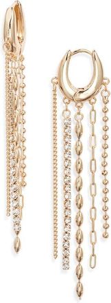 Open Edit Mixed Chain Fringe Huggie Hoop Earrings in Clear- Gold at Nordstrom
