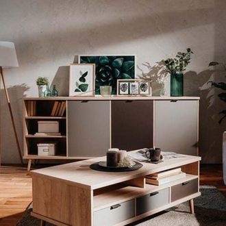 Finori Madia 3 Ante Vano A Giorno 209,6x40x88,3 Epik56 Colore Rovere Antracite Grigio