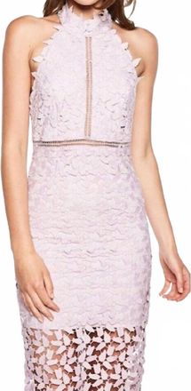 Bardot Sleeveless Crochet Lace Cocktail Halter Dress In Light Lilac