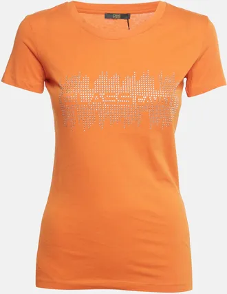 Roberto Cavalli Orange Rhinestone Jersey T-Shirt