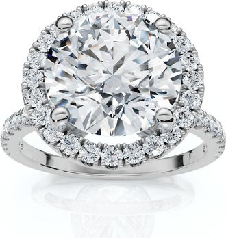 Pompeii3 3 1/2Ct Diamond Halo Lab Grown Engagement Ring in White, Yellow or Rose Gold