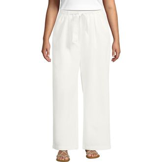 Lands End Plus Size High Ridge Twill Pull On Pleated Wide Leg Pants in Chalk White at Nordstrom, Size 2 X