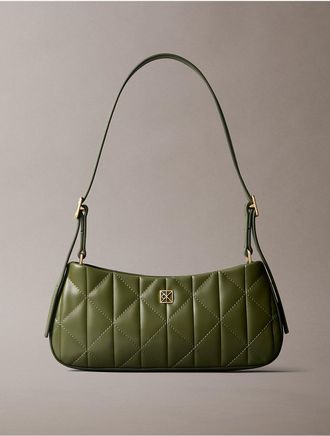 Calvin Klein Womens Quilted Emblem Logo Small Shoulder Bag - Green
