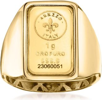 Ross-Simons Italian 24kt Gold Fleur-De-Lis 1-Gram Ingot Signet Ring With 14kt Yellow Gold Band