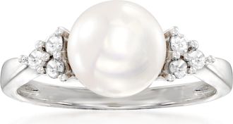Ross-Simons 8-8.5mm Cultured Pearl and. Diamond Ring in Sterling Silver