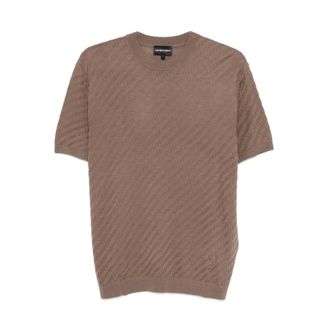 Emporio Armani Round-neck Knitwear, male, Brown, Size: L Polo Collar Sweater
