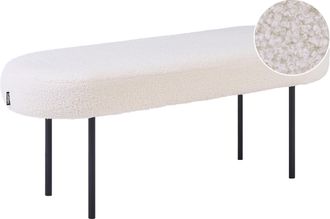 Beliani Banco Tapizado De Boucl&eacute; Ovalado Patas De Metal Estilo R&uacute;stico Retro Blanco Crema Wolfeboro