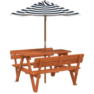 vidaXL Mesa De Picnic Para 4 Ni&ntilde;os Agujero Para Sombrilla Madera Abeto Vidaxl