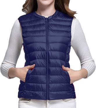 Generic Womens Gilets Lightweight - Womens Quilted Gilets Solid Color Womens Down Jacket Vest Fashion V Neck Womens Puffer Waistcoat Full Zip Womens Outerwear