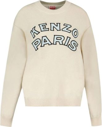 Kenzo Paris Emblem Jumper - Heren - Ronde hals truien - Beige - M - Katoen - Truien & Vesten