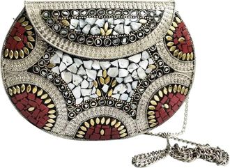 Generic Ethnic handmade mother of pearl mosaic clutch - royal gift for her - Evening Bag - Wristbag - Bohemian Purse - minimalist gift, Silver