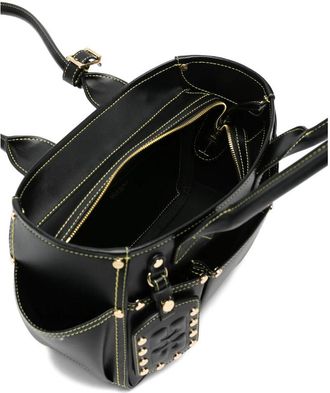 Ganni Studded Contrast Stitching Shoulder Bag - Black