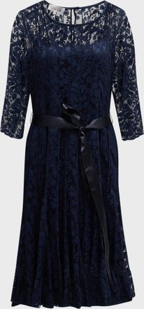 Teri Jon 3/4-Sleeve Lace Overlay Cocktail Dress