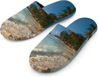 Generic Beach Starfish Wave Seawaves Mens Slippers Warm Non-Slip Houes Shose Spa Slipper for Home Bedroom
