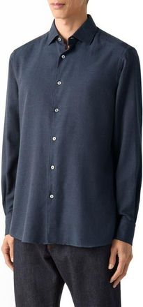 Ermenegildo Zegna Cashco Cashmere & Cotton Button-Up Shirt in Blue at Nordstrom, Size Xx-Large