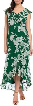 London Times Ruffle Wrap Maxi Dress in Dark Green/White at Nordstrom Rack, Size 10