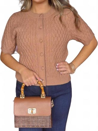 THML Clothing Short Sleeve Button Knit Top In Beige