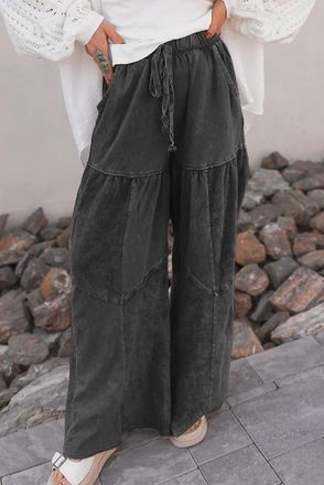 Azura Exchange Womens Patchwork Wide Leg Pants - Grey Cotton - Size X-Large