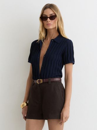 Reiss Chocolate Brown Lyocell-linen Shorts, 10