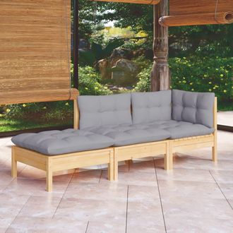 vidaXL Juego De Muebles De Jard&iacute;n 3 Pzas Y Cojines Madera Maciza Pino Vidaxl