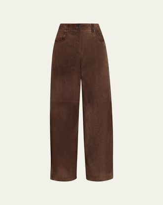 Brunello Cucinelli Suede Relaxed Wide-Leg Pants