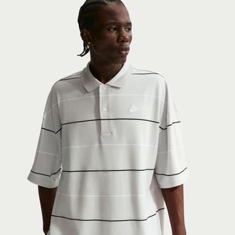 Nike Mens Nike Sportswear Club Oversized Striped Polo in Grey | IF0736-078