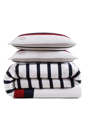 Tommy Hilfiger Classic Stripe Duvet Cover & Shams Set in White/red/navy at Nordstrom, Size Full/queen