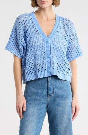 Splendid Nina Pointelle Short Sleeve Cardigan in Steel Blue at Nordstrom Rack, Size X-Small
